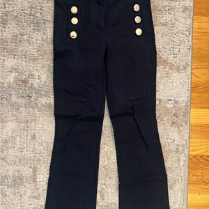 Navy Flared Pants with Gold Buttons